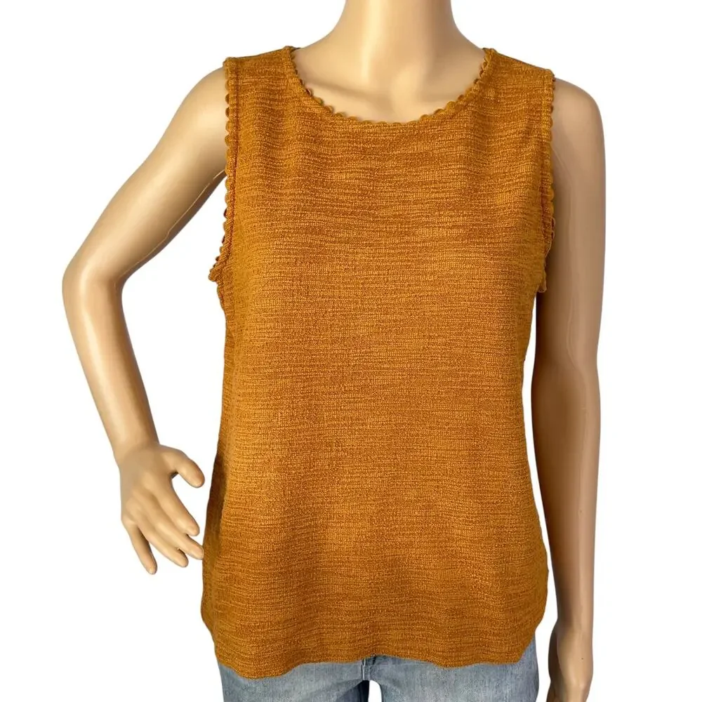 J. Crew Textured Tank Top with Scalloped Trim Burnished Copper AJ095 Size M